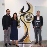 Da esq. p/ dir.: Adriano Rishi, presidente da Cummins Brasil, Luciana Machado, gerente executiva de comunicação da Cummins Brasil e Rafael Torres, diretor executivo de engenharia da Cummins Latam